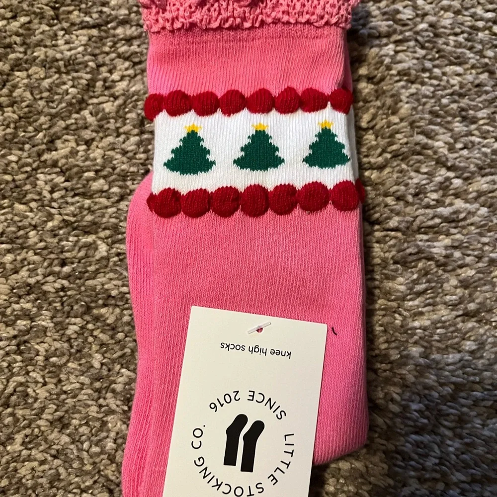 Little Stocking Co. Pink Christmas Tree Socks